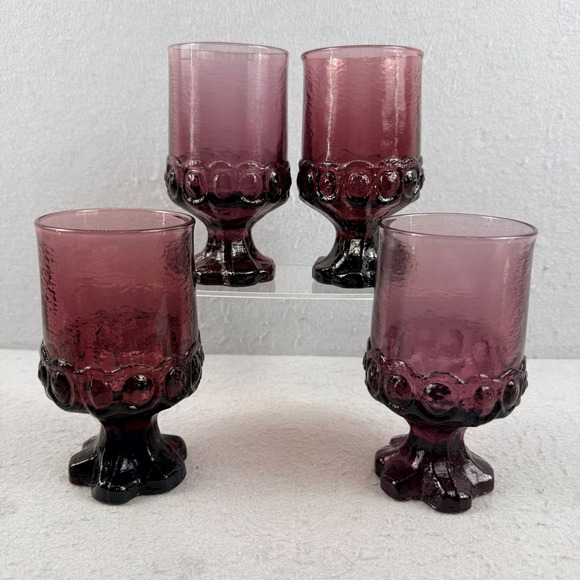 Tiffin Franciscan Other - VTG Tiffin Madeira Plum Amethyst Glass Wine Goblets 5.5" MCM UV Glow Set of 4